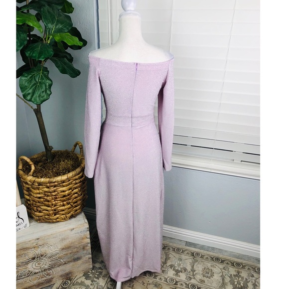 NEW LONG LIGHT PURPLE SPARKLE DRESS SLIT OPENING Off Shoulder - Picture 3 of 6